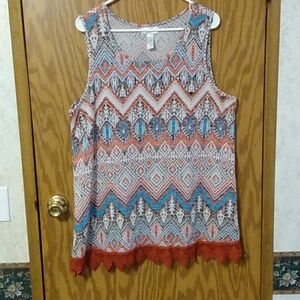 Aztec Print Sleeveless Tunic Top